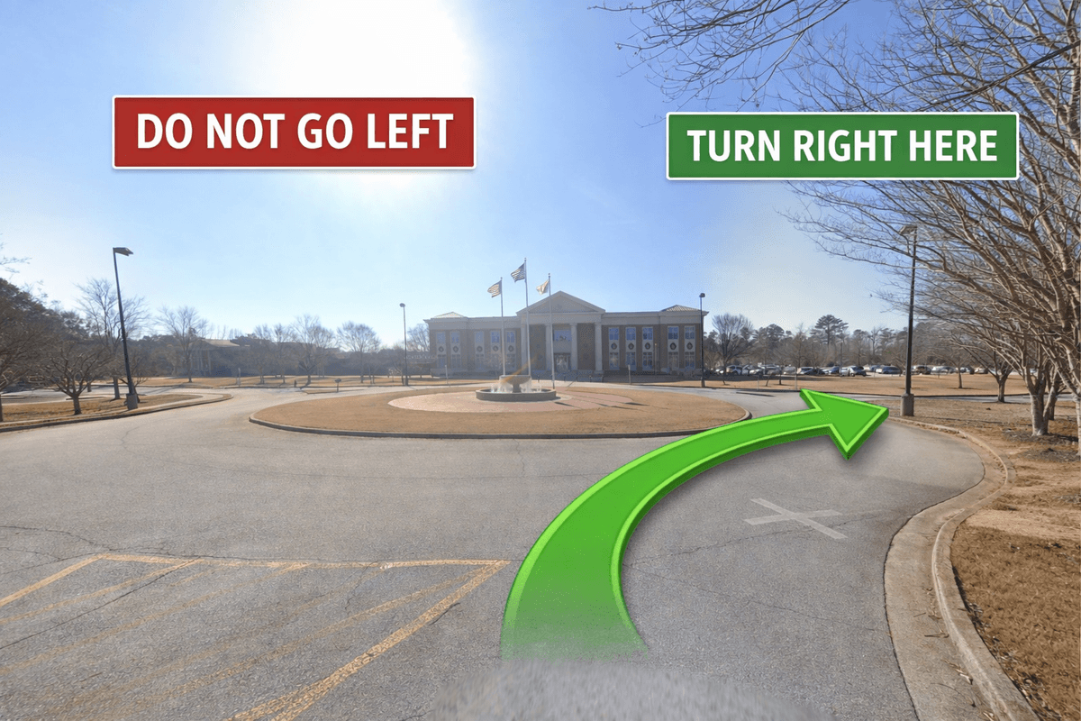 Roundabout - turn right, do not go left