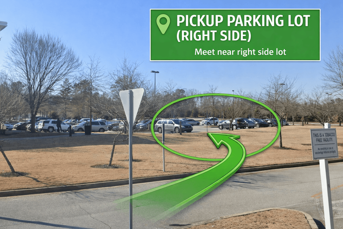 Right side parking lot - pickup location